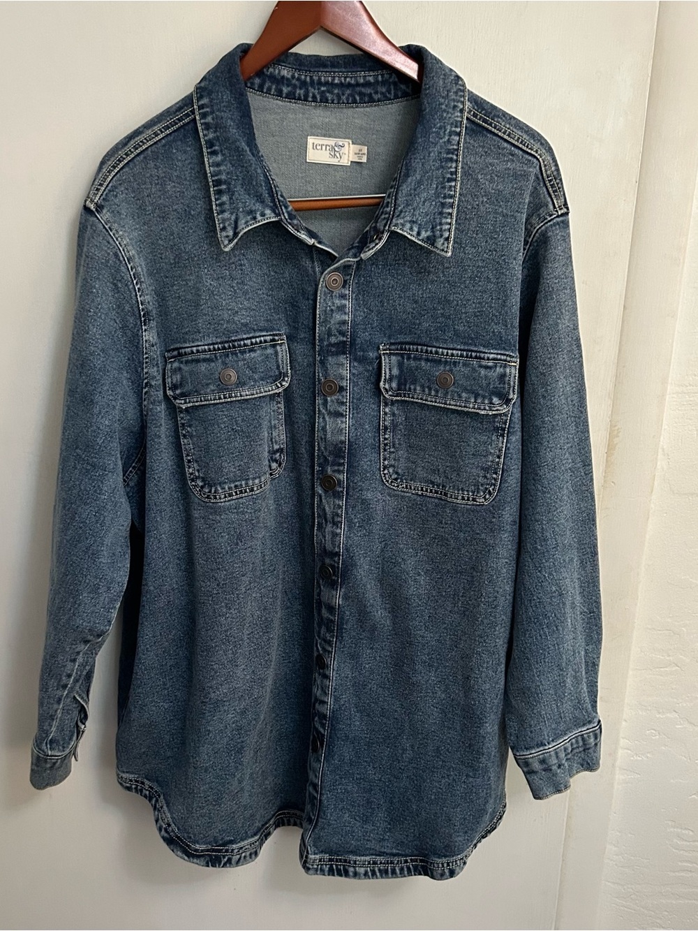 Terra & Sky Shirt Jean Jacket Womens Plus 2X Heavy Denim Shacket Oversized